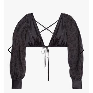 Weworewhat Puff Sleeve Tie Back Top, Black XS